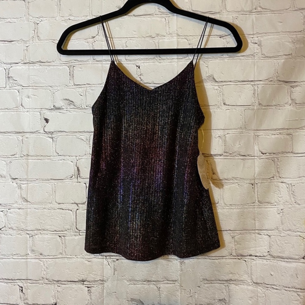 Altar’d State Shimmer Flowy Black Tank Top